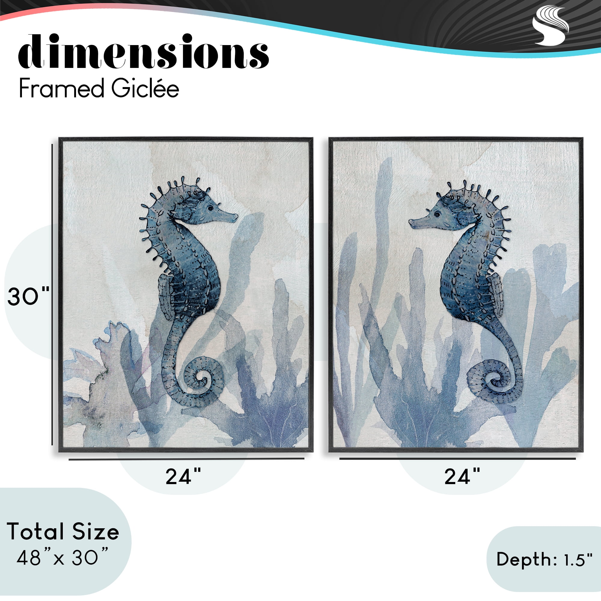 Stupell Industries Impressions of Seahorses 2 Piece Black Framed Giclee Art Set, design by Susan Jill