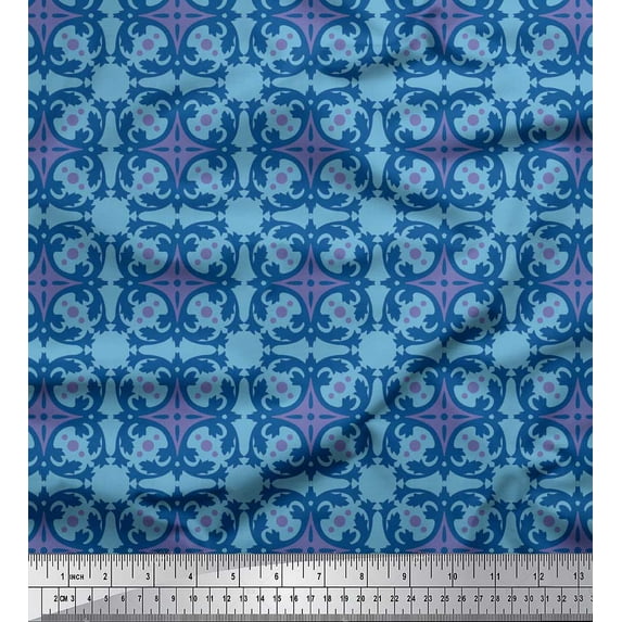 Soimoi Purple Japan Crepe Satin Fabric Tiles Moroccan Printed Fabric 1 Yard 42 Inch Wide