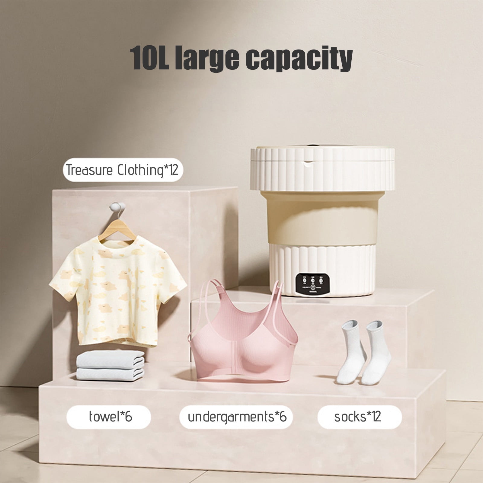 Portable Washing Machine with Foldable Design for Apartments, Dorms, and Travel - 8L Capacity, 110V, 36W Power, Includes Drain Hose