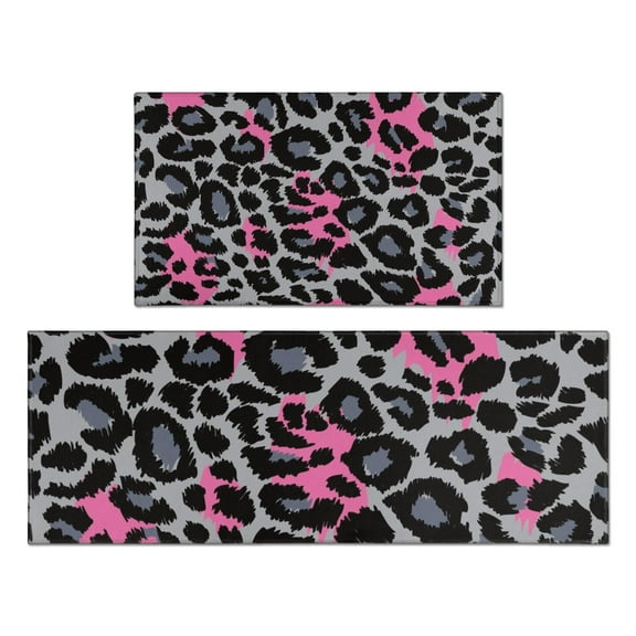 Gray and Pink Of Leopard Print Kitchen Rugs Sets Of 2,Anti Fatigue Kitchen Mat Rugs Non Slip Washable,Decorative Kitchen Floor Mats for Kitchen,Sink,Laundry,17"x30" 17"x47"