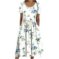 thumbnail image 2 of Ynynloco Women Floral Print A Line Midi Dress – Casual Summer Sundress with Pockets for Beach Vacation Daily Wear, 2 of 6