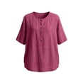 thumbnail image 6 of Women's Solid Short Sleeve Linen Blouse Button Neckline Shirt Summer Casual Top, 6 of 6