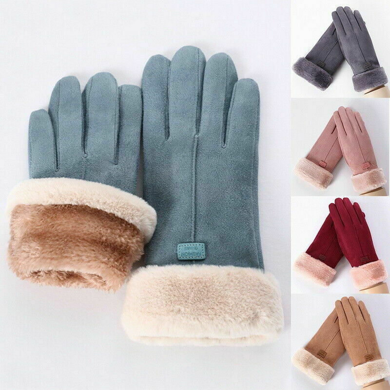 New Womens Mens Premium Sheepskin Gloves Fur Trim Cuff Winter Warm Glove Mittens 