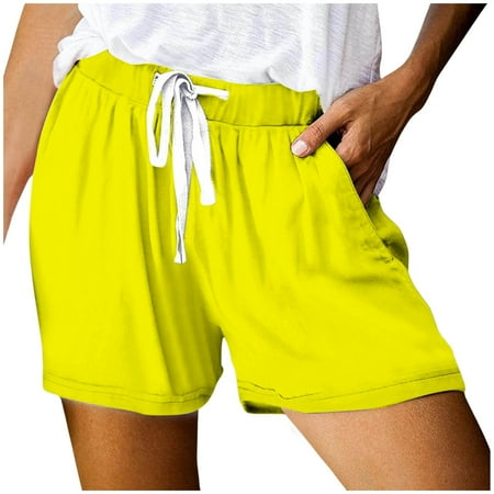 VMESZQFG Womens Athletic Shorts Cotton Boy Shorts Underwear for Women s Fashionable Printed Drawstring Shorts Summer Elastic Waist Casual Short Skirts for Women Elastic Waist Yellow