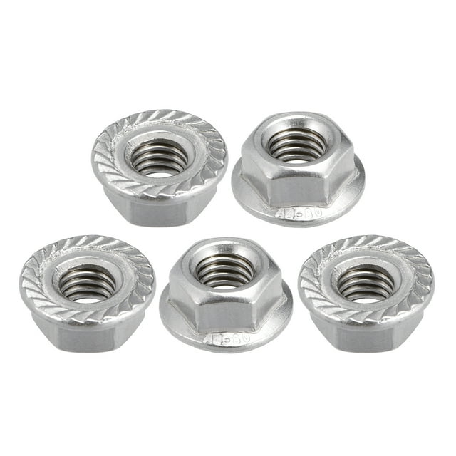 Unique Bargains M8 Serrated Flange Hex Lock Nuts, 316 Stainless Steel, 5 Pcs