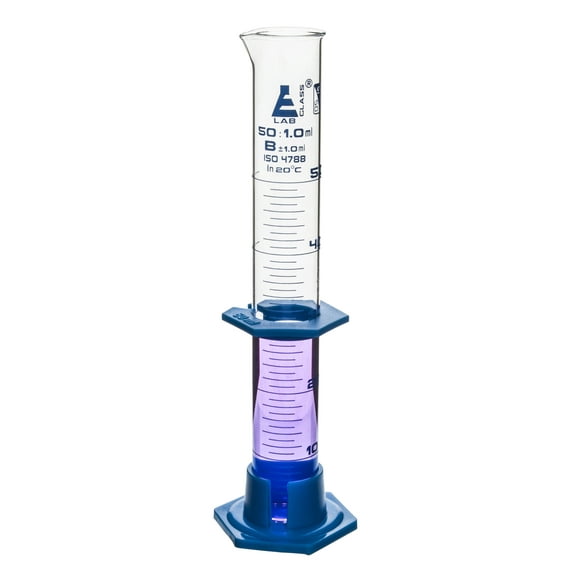 50ml Graduated Cylinder; Eisco Labs Borosilicate Glass 50ml w/ Guard and Detachable Hex Base