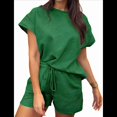 thumbnail image 1 of Conjunto de Pijama de 2 Piezas para Mujer, Color Liso, Cuello Redondo, Informal, de Tela Texturizada, Corta, Verde, Talla L, 1 of 7