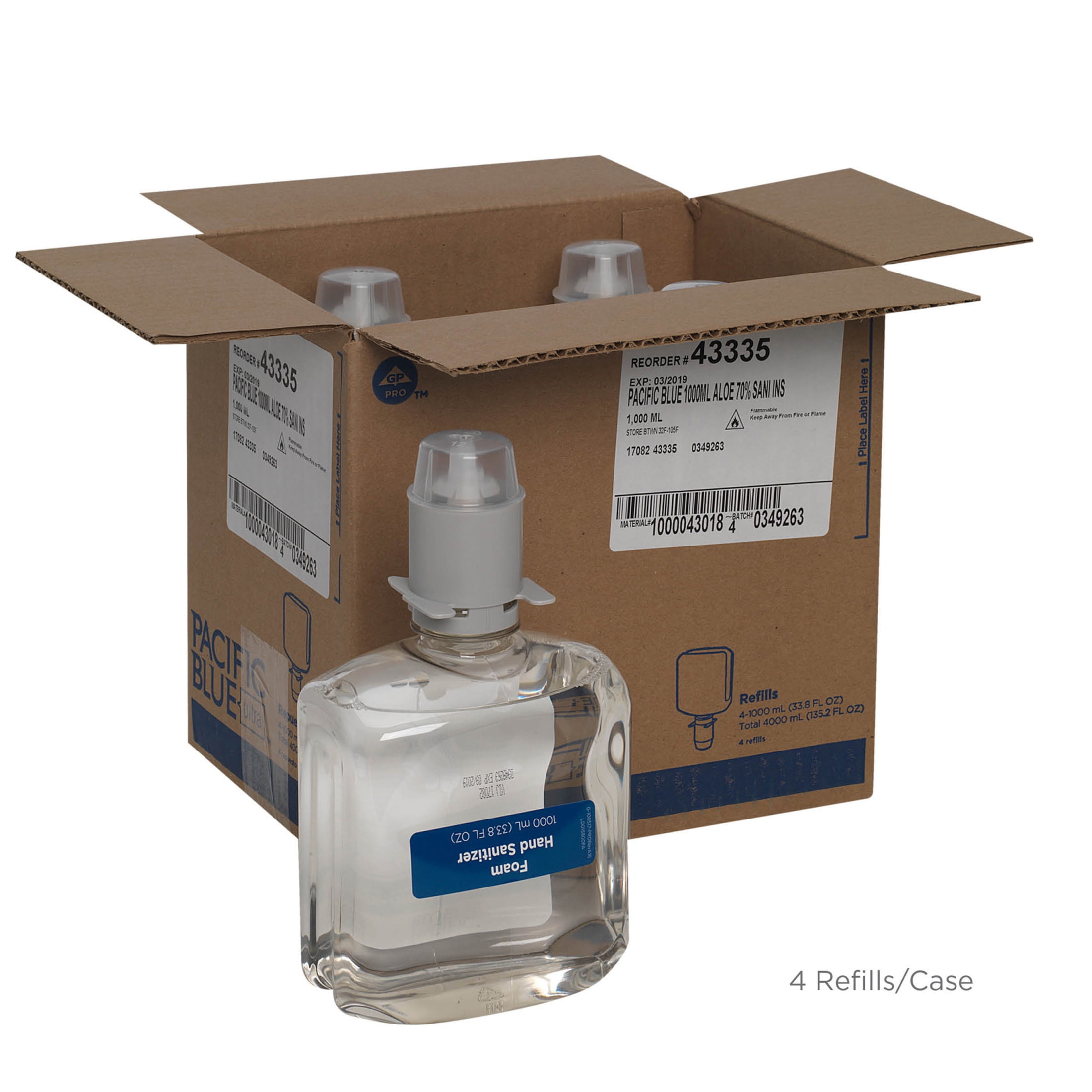 Pacific Blue Ultra, GPC43335, Foam Hand Sanitizer Manual Dispenser Refills, 4 / Carton, Clear, 33.8 fl oz (1000 mL)