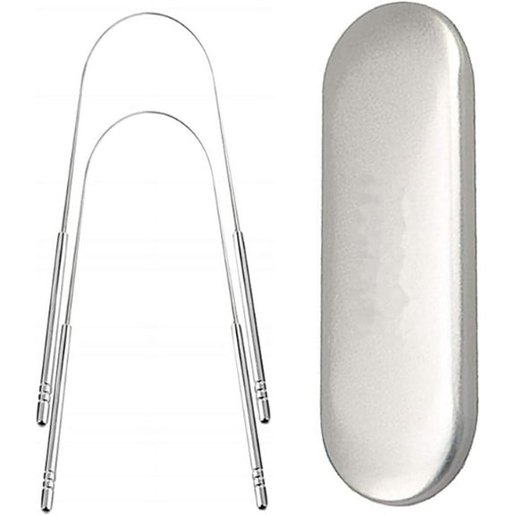 Tongue Cleaner Scraper, Tongue Scraper Cleaner Holder, Reusable Stainless Steel Tongue Scrapers for Oral Hygiene Care Fresh Breath, Tongue Scrapers with Carry Case for Adults and Kids (2 pack)