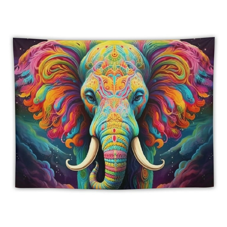 ONETECH Psychedelic Elephant Tapestry Trippy Watercolor Elephant Wall Tapestry Aesthetic Colorful Cloud Tapestry Spiritual Meditation Tapestry Wall Hanging for Room Walmart