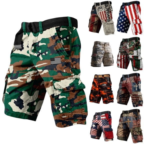 Us 250th Anniversary Cargo Shorts with American Flag Patch Independence Day Shorts for Men Navy and Relaxed Fit Army Green L