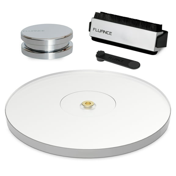 Fluance Vinyl Turntable and Record Accessory Kit With Record And Stylus Anti-Static Carbon Fiber Brushes, Frosted Acrylic Platter and Record Weight (VB52AP03RW02)