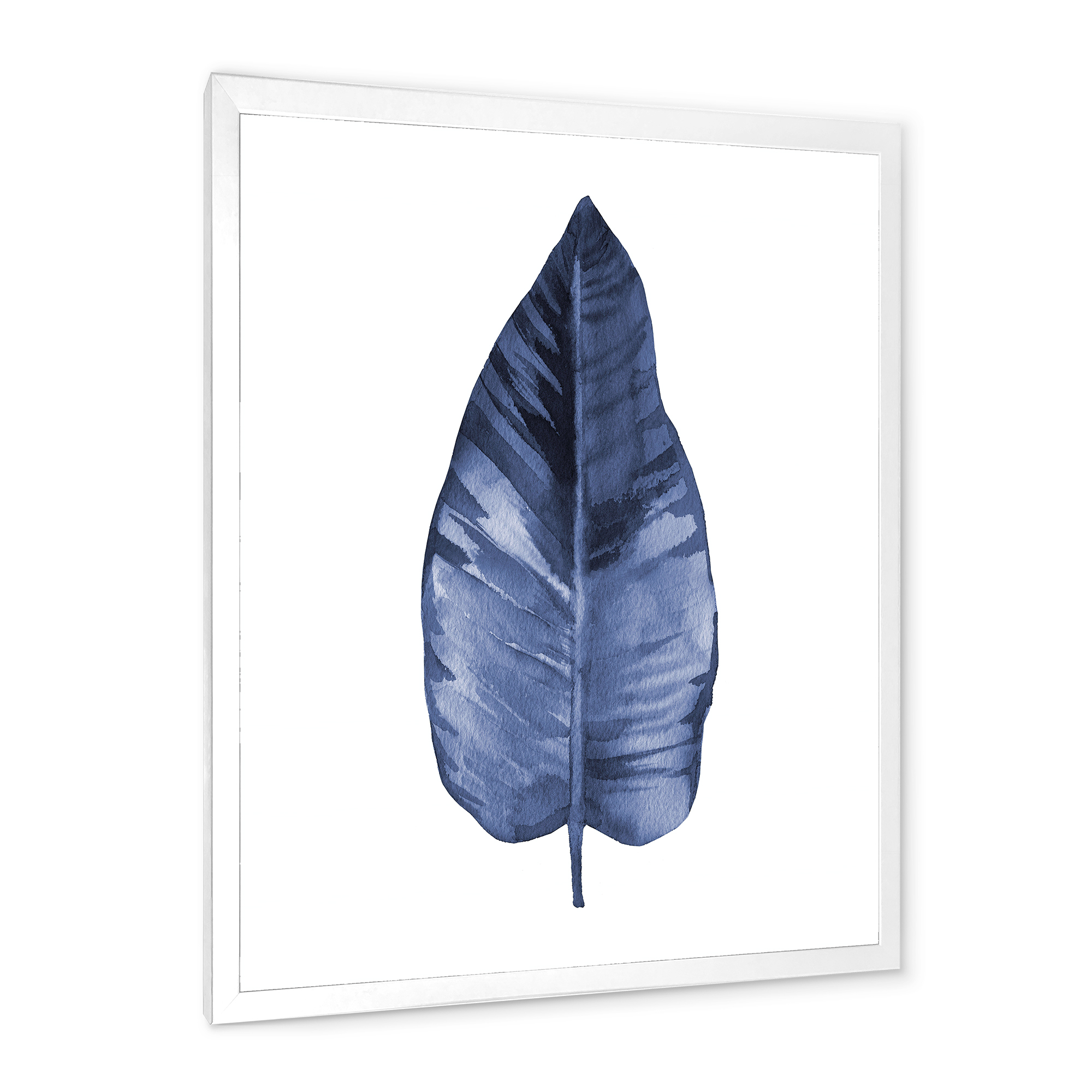 Designart 'Blue Leaf Watercolour On White Background' Traditional Framed Art Print