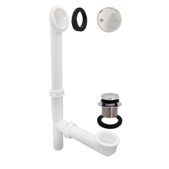 Westbrass 14" White Polypropylene Tip-Toe Drain Bathtub Assembly with 2-Hole Overflow, Polished Chrome