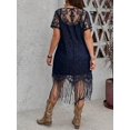 thumbnail image 2 of Navy Blue Plus Size Casual Lace Tassel Dress With Belted Waist And Short Sleeves, 2 of 8