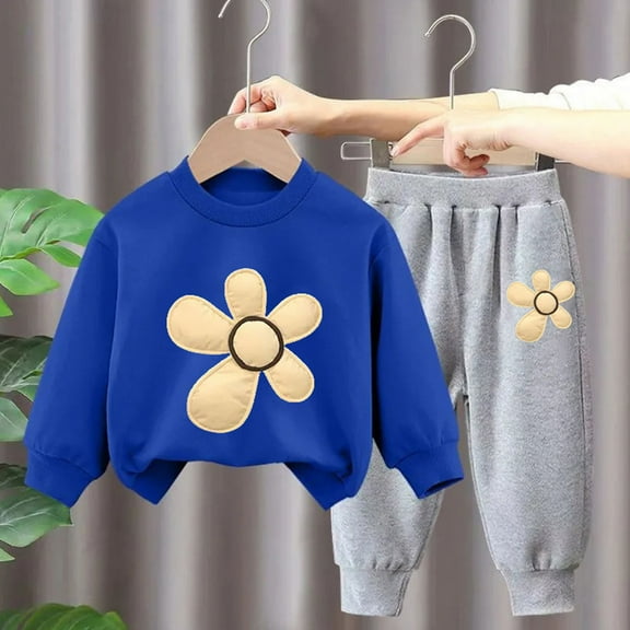 NAISIBABY Toddler Girls Sweatshirts Sweatpants Sets, Long Sleeve Casual Kids Fall Winter 2-Piece Sets Blue 4-5T