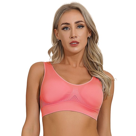 TiaoBug Womens Sports Bra Bustier Yoga Workout Crop Tops Seamless Running Vest S-6XL Shimp Red S