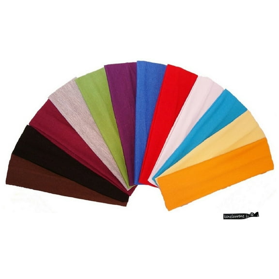 Kenz Laurenz Cotton Headbands 12 Soft Stretch Headband Sweat Absorbent Elastic Head Bands Assorted