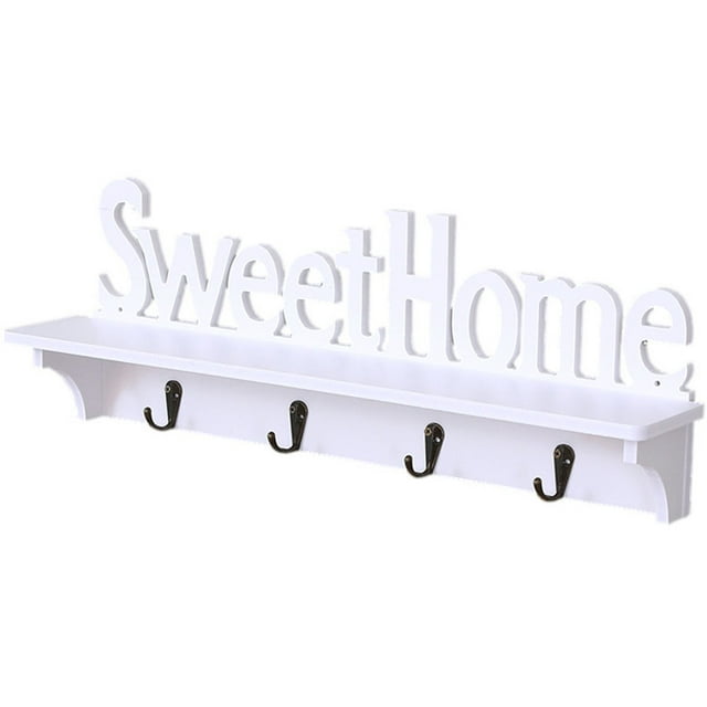 Perchero de pared Sweet Home, colgador de puerta, perchero para abrigos, sombreros, ropa y llaves (blanco)