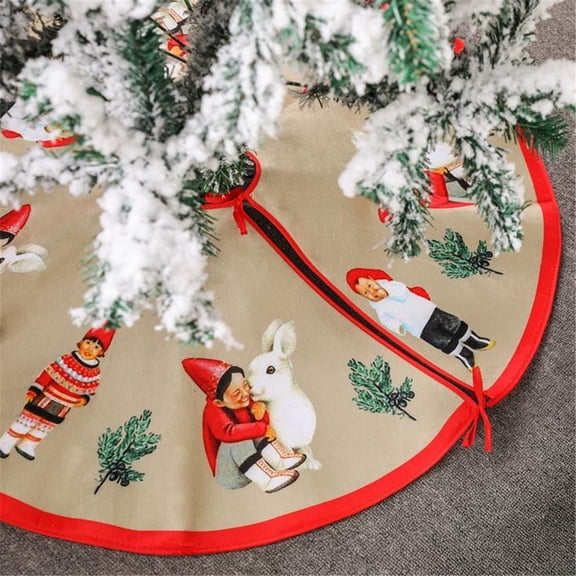 Retro Noel Christmas Tree Skirt 36 Inches Vintage Santa Tree Skirts Xmas Mat Farmhouse Ornaments Decorations for Mini Small Pencil Big Trees