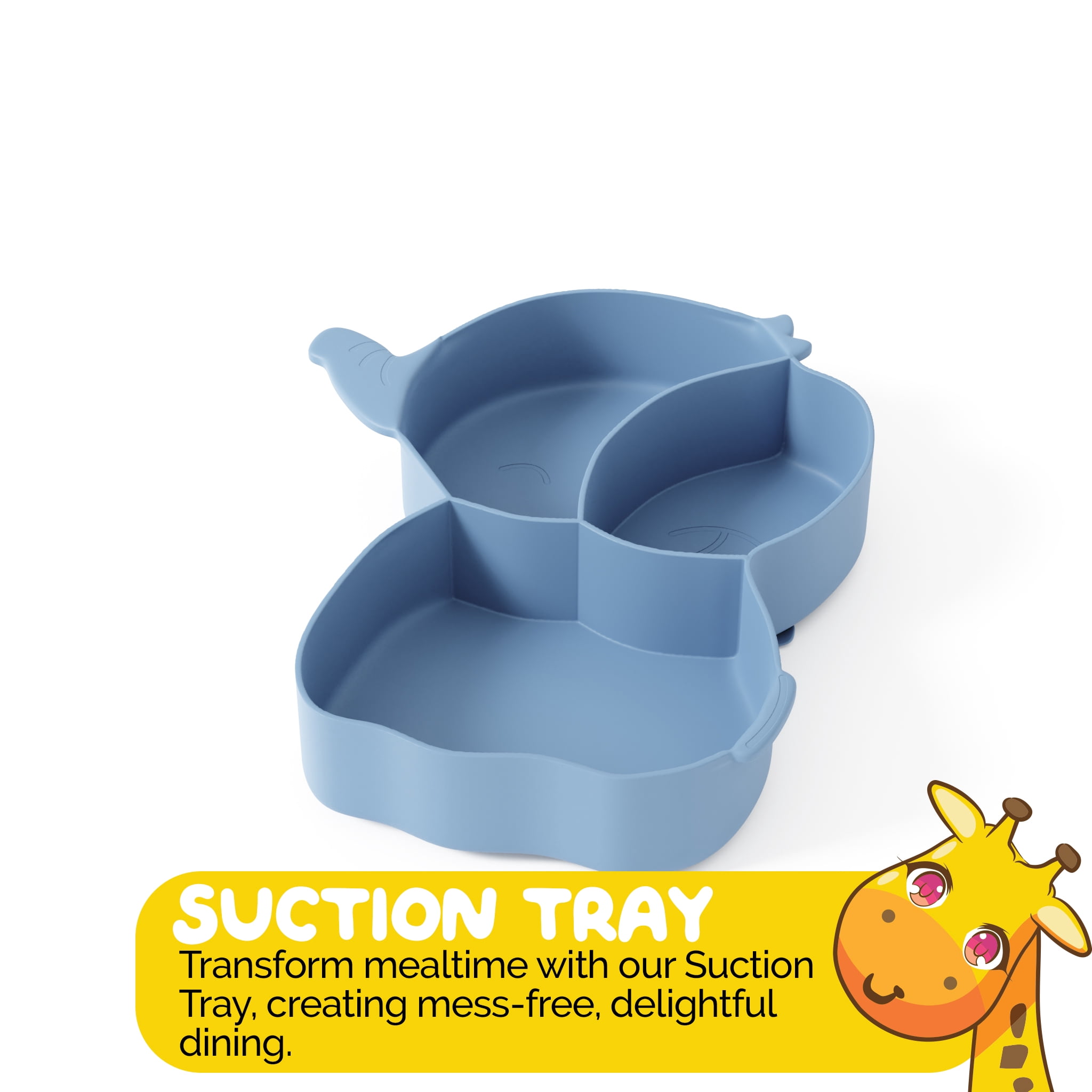 Baby Dinner Set in Blue color Cute Elephant Shape including Suction Tray and Utensils by Muqee Peeko - (3 Piece Set)