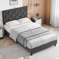 thumbnail image 4 of Twin Size Platform Bed Frame with Upholstered Headboard, Fabric Upholstered Bed Frame with Adjustable Headboard, Bed Frame with Diamond Pattern and Soft Fabric, Wood Slat Support, Grey, 4 of 9