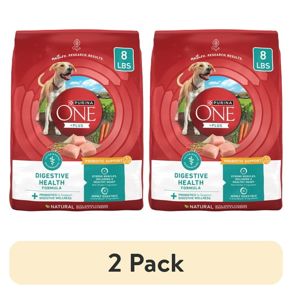 (2 pack) Purina ONE Plus Digestive Health Dry Dog Food for Adults, High Protein Chicken, 8 lb Bag
