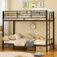 thumbnail image 2 of IVV Twin Over Twin Size Metal Bunk Bed with Side Built-in Ladder, Heavy-Duty Steel Frame, Full-Length Safety Guardrails, Space-Saving Design, Black, 2 of 9