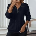 thumbnail image 2 of Htigea 1/4 Zip Up Sweatshirt for Women Textured Long Sleeve Pullover Fall Casual Comfy Shirts with Pocket Navy L, 2 of 6