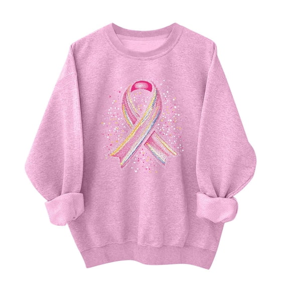 QINGFSAP Womens Breast Cancer Awareness Sweatshirt Crew Neck Long Sleeve Oversized Pullover Top