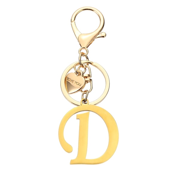 Uxcell Initial Letter D Keychain, Stainless Steel Heart Alphabet Key Ring, Gold