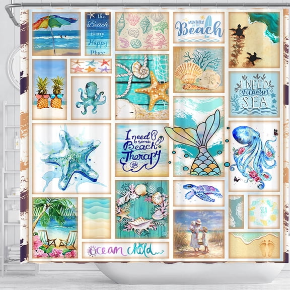 Ocean Shower Curtain, Shower Curtain Beach, Beach Lover, Orange And Purple And Dark Blue Background, Shower Curtain PS442-2SHSCv13 - 71x74 inches
