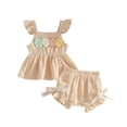 thumbnail image 4 of YWIYIUD Toddler Girl Clothes Baby Summer Outfit 3D Floral Flying Sleeve Ruffle Tank Tops Matching Cute Bow Shorts Outfits Set InfantClothing Set Baby Girl Clothes Gift Beige 18-24 Months, 4 of 8