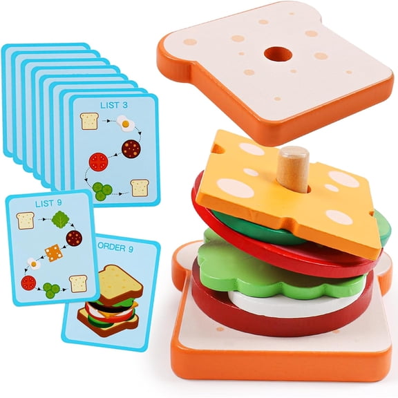 Wooden Sandwich Stacking Toys, Montessori Toys for Toddlers Kitchen Play Food Educational Preschool Learning Toys Christmas Birthday Gift Kids Toys for Boys Girls 3 4 5 Years Old