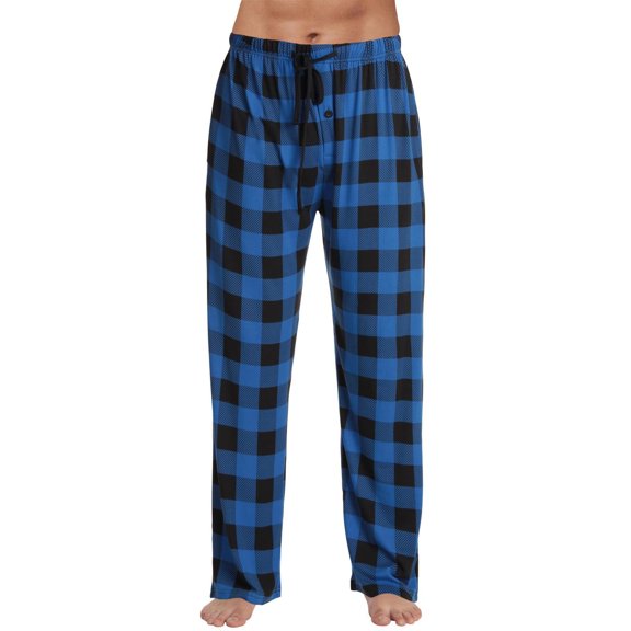 JGNGSHN Pjs Bottoms for Men Elastic Waist Plaid Pajama Pants Drawstring Wide Leg Lounge Pants Casual Loose Fit Trousers