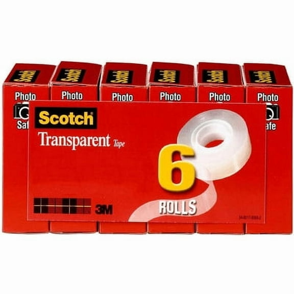 Scotch-1PK Transparent Tape, 1" Core, 0.75" X 36 Yds, Transparent, 6/Pack