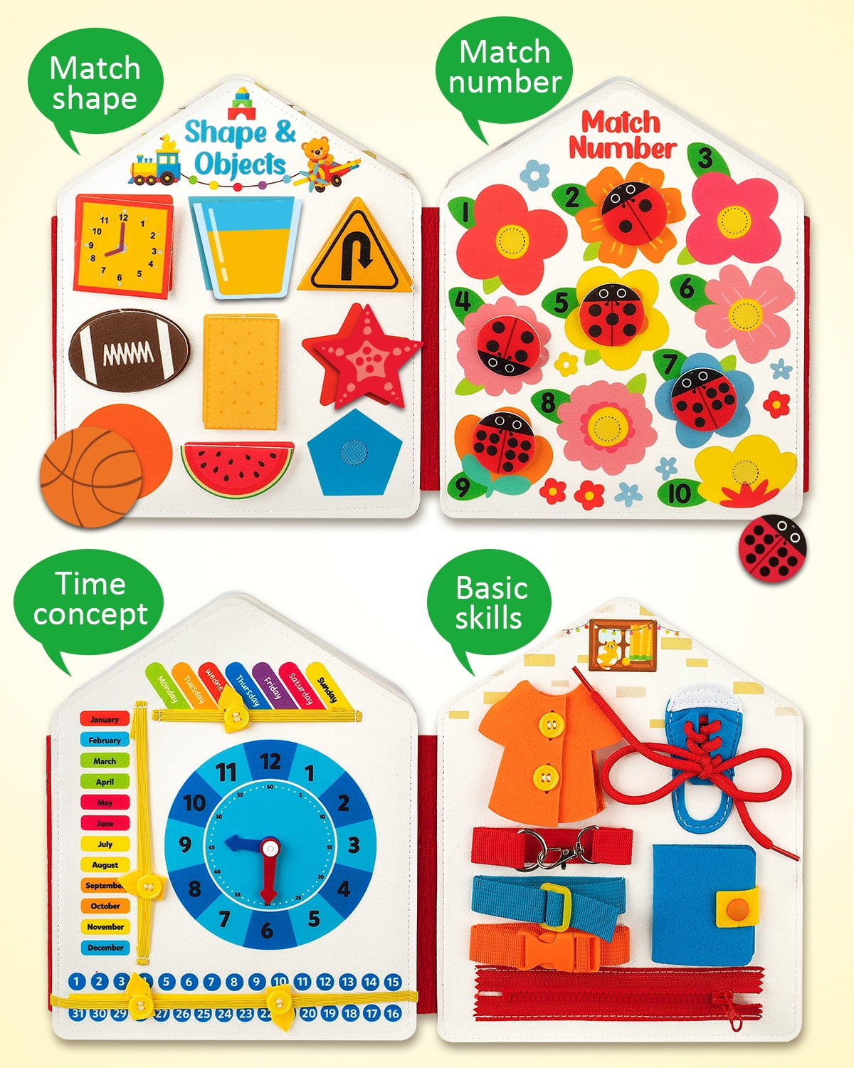 Coogam Toddler Felt Montessori Busy Book, Activity Busy Sensory Boards Fine Motor Skill Quiet Book Car Travel Busy Binder Autism Toys Preschool Learning Educational Toy for 3 4 5 Year Old