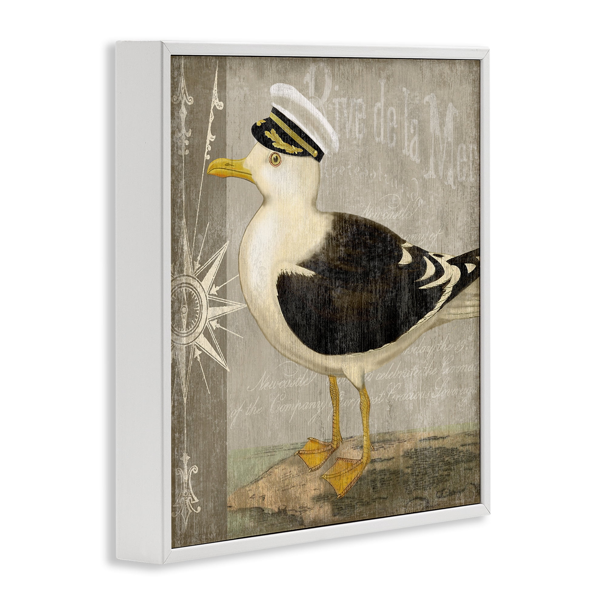Stupell Industries Little Maritime Seagull White Framed Giclee Art, design by Suzanne Nicoll