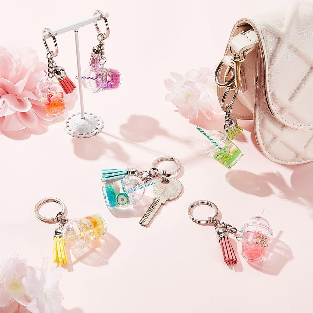 OLYCRAFT 57pcs Mini Milk Cup Keychain Kit Bubble Tea Keychain  Accessories Set Bubble Tea Keychain Kit Mini Cup Pendant Charms with Keychain  Rings Tassel Pendant for Key Chain DIY Earring Making