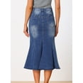 thumbnail image 3 of DARING DIVA Fishtail Denim Skirt for Women's Washed Midi Jean Bodycon Skirt XS Blue, 3 of 6