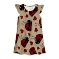 thumbnail image 1 of Robes Décontractées pour Filles Juniors, Imprimé Dessin Animé Mignon, Col Rond, Manches Volantes, Robe de Princesse, Mode Quotidienne, Beige, 8-9 Ans, 1 of 2