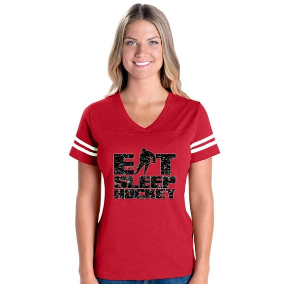 Womens Football Fine Jersey T-shirts - Eat Sleep Hockey