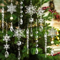 TETOU 20Pcs Christmas Decoration Crystal Ornaments, Hanging Acrylic Christmas Snowflake Icicle Drop Crystal Ornaments for Christmas Tree Winter New Year Party Decoration