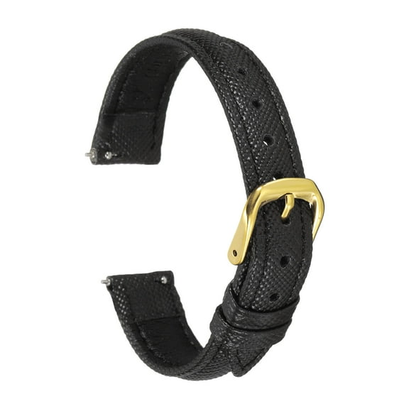 Uxcell Leather Watch Bands 14mm Thin Grain Replacement Cowhide Leather Strap Women Men Watch Strap, Black Gold Tone
