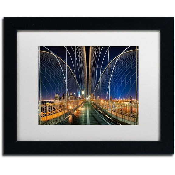Trademark Fine Art "Brooklyn Bridge Panorama" Canvas Art by David Ayash White Matte, Black Frame
