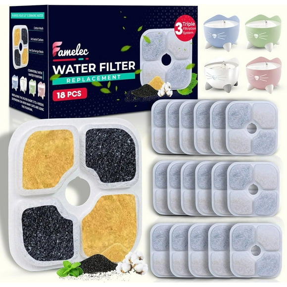 shiyou-18 Pcs Cat Fountain Filter Replacement for 2.5L Catit Pixi Water Fountain Filters, Replacement Triple Action Water Filter with Ion-exchange Resin & Activated Carbon for Cat Drinking Fountain
