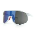 thumbnail image 5 of Oversized Geometric Bevel Cut Mono Shield Wrap Half Rim Sport Sunglasses [White | Blue Mirror], 5 of 7