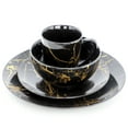 thumbnail image 2 of Elama Fine Marble 16 Piece Porcelain Dinnerware Set in Black with Gold Veins, 2 of 6