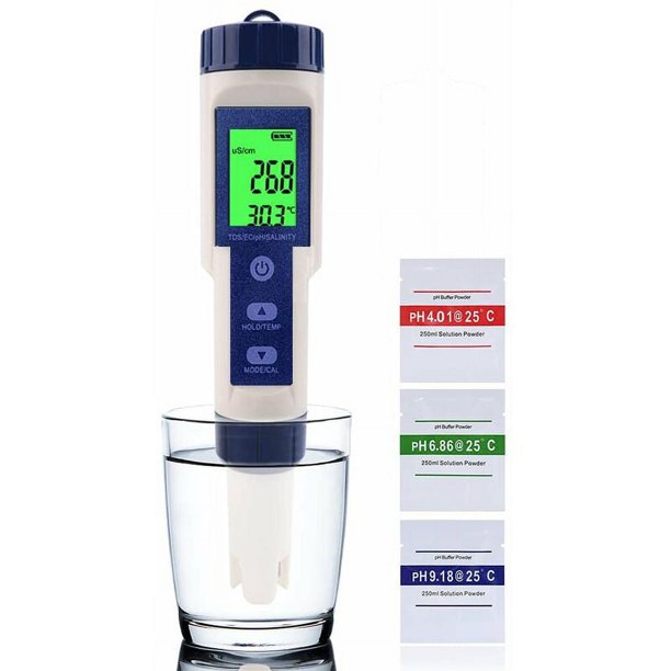 Análisis de la calidad del agua de la piscina Medidor de salinidad 5 en 1 Medidor de salinidad impermeable de alta precisión Detector de agua de mar para acuario con retroiluminación 18337 mm azul 1
