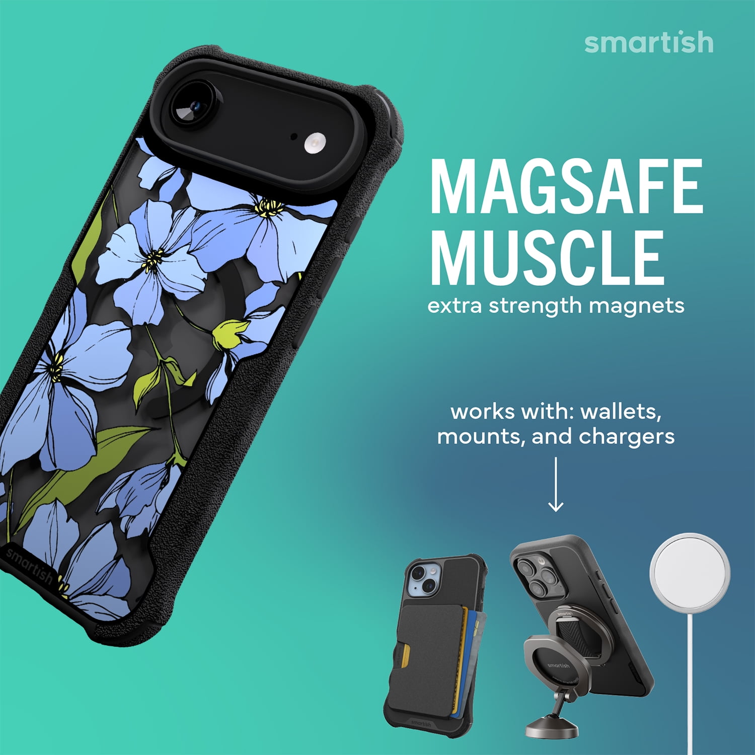 Smartish® iPhone 17 Air MagSafe Case - Gripzilla Protective Magnetic Clear Case [Rugged + Tough] Heavy Duty Grip - Anti-Yellowing Drop Tested Cover for Apple iPhone 17 Air - Blue Blossoms